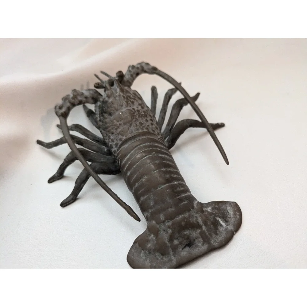 Vintage Brass Lobster Crawfish Crayfish Crustacean Prawn Figure Paperweight 7.5